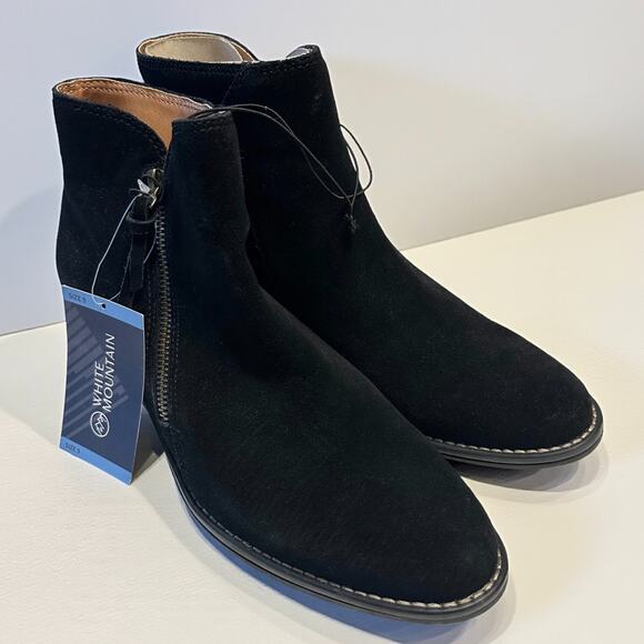 White Mountain Altos Suede Ankle Boots Size 9 M Black Side Zip Block Heel NWT - Picture 2 of 9